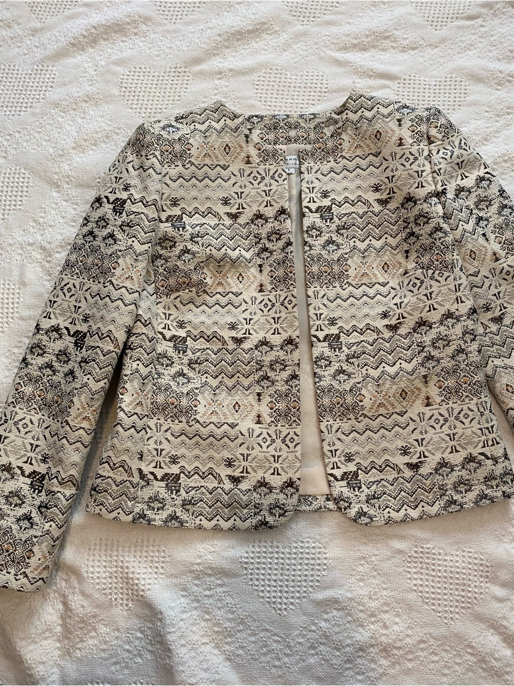 Elegant Patterned Cream & Black Women's Jacket